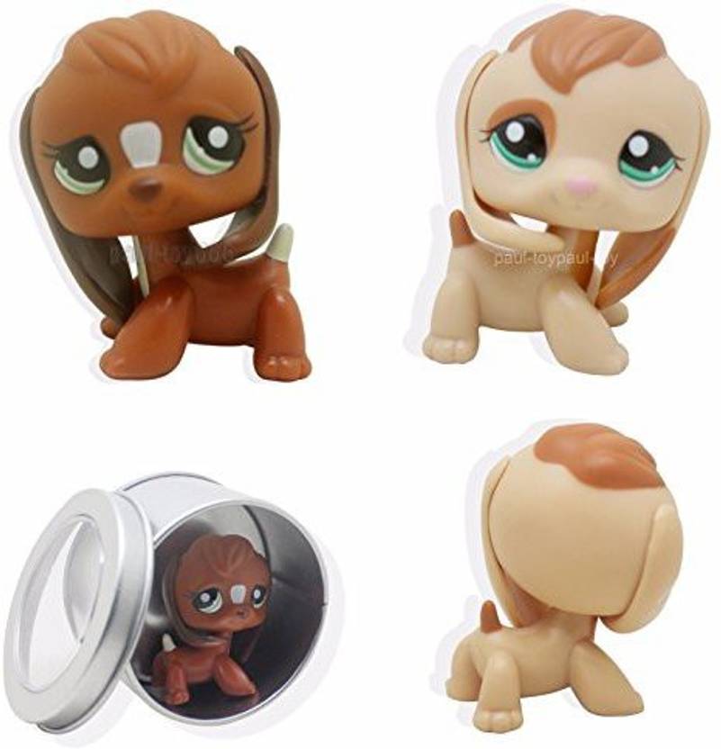 Littlest Pet Shop Good Luck Store Lps 2Pcs Cocker Spaniel Puppy Dog Black 2Pcs Brown Beagle Puppy Dog Green Eyes Cat Lps Rare +Gift Box (Multicolor)