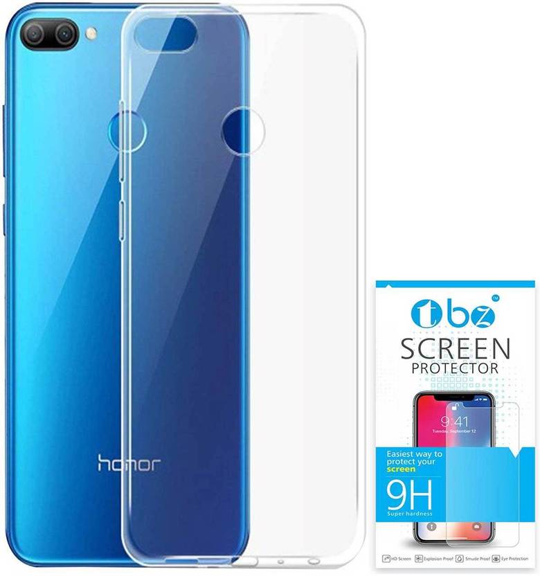 TBZ Cover Accessory Combo for Soft Silicone TPU Transparent Clear Back Case Cover for Huawei Honor 9N with Tempered Screen Guard (Transparent)