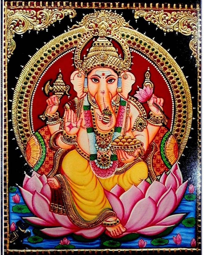 paper plane design medium ganesha with lotus matte finish lord
