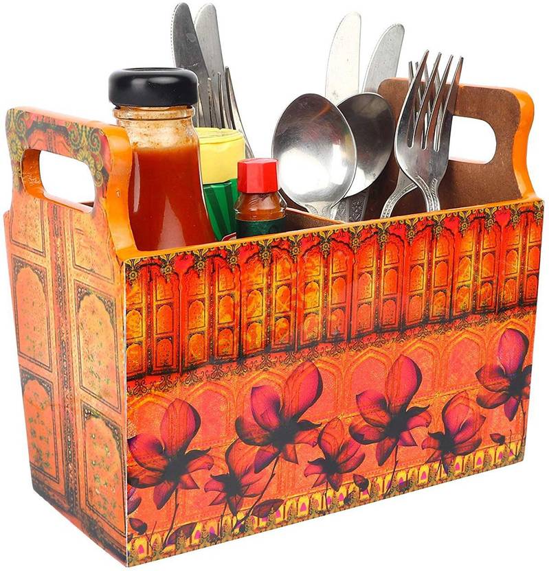 Kolorfish Designer Mdf Wooden Cutlery Stand Holder With Handle Kolorfish Designer Mdf Wooden Cutlery Stand Holder With Handle Organizer For Dining Table Kitchen Disposable Set Pack Of 1