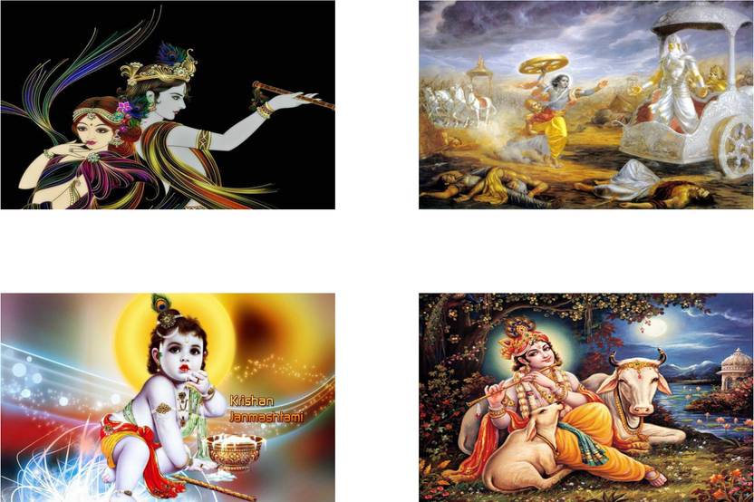 Lord Krishna Combo Poster set of Four Posters bal krishna poster god krishna poster radhe