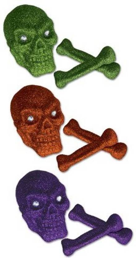 Beistle 3 Pack Glittered Plastic Skull And Bones 5 Inch And