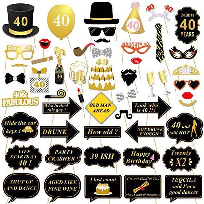 Konsait 40th Birthday Party Photo Booth Props 53pcs For Her Him