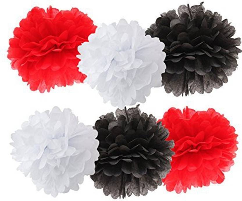 Furunxin 12pcs White Black Red Mixed Color Tissue Paper Pom Poms