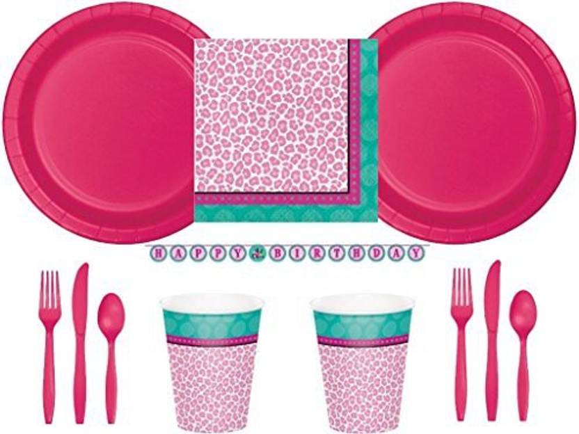 Paper Art Pink And Teal Cheetah Animal Print Deluxe Party Supplies