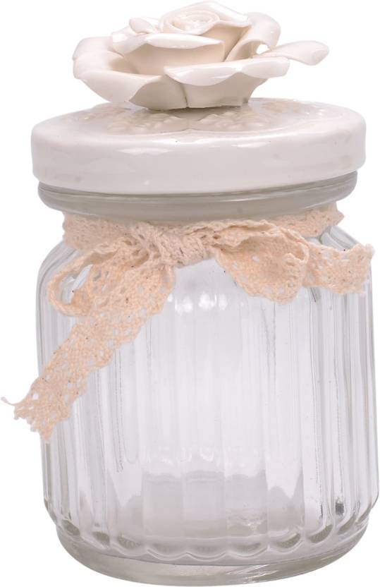 Scrafts Small Floral White Glass Container Decoration Jar Storage