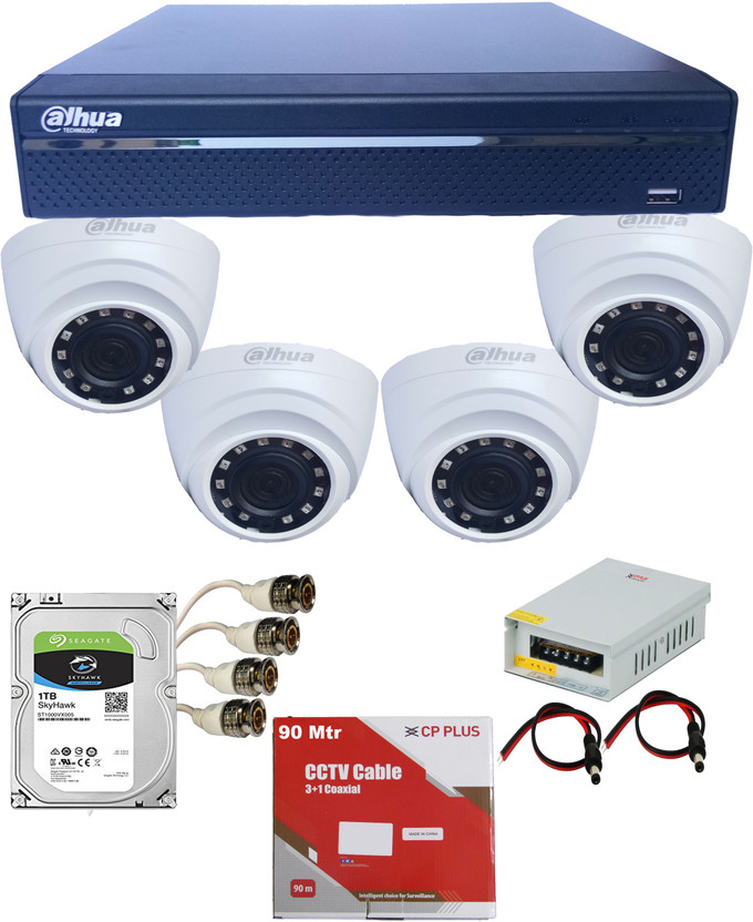 Kit vid/éo Surveillance DAHUA Full HD 4 cam/éras d/ômes de 2 Mpx