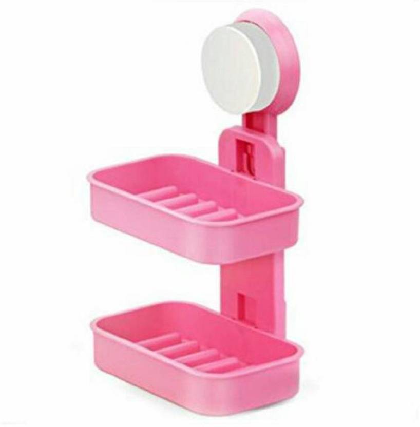 Vmoni Double Layer Soap Box Suction Cup Holder Rack Bathroom