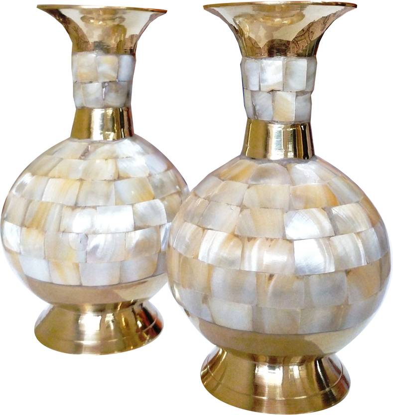 Bhunes Very Beautiful Brass Flower Vase With White Stone Vase Set