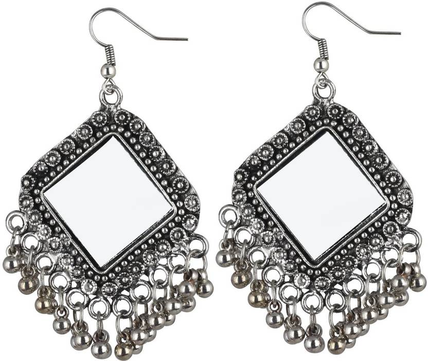 Flipkart Cemaya Oxidised Silver Mirror Earring For S Cemaya Oxidised Silver Mirror Earring For S And Women Metal Drop