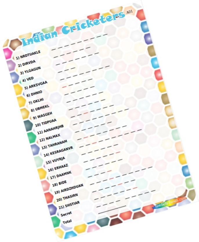 PartyStuff Indian Cricketer Jumble - Word Jumble in Paper Games (12 Cards) Word Games