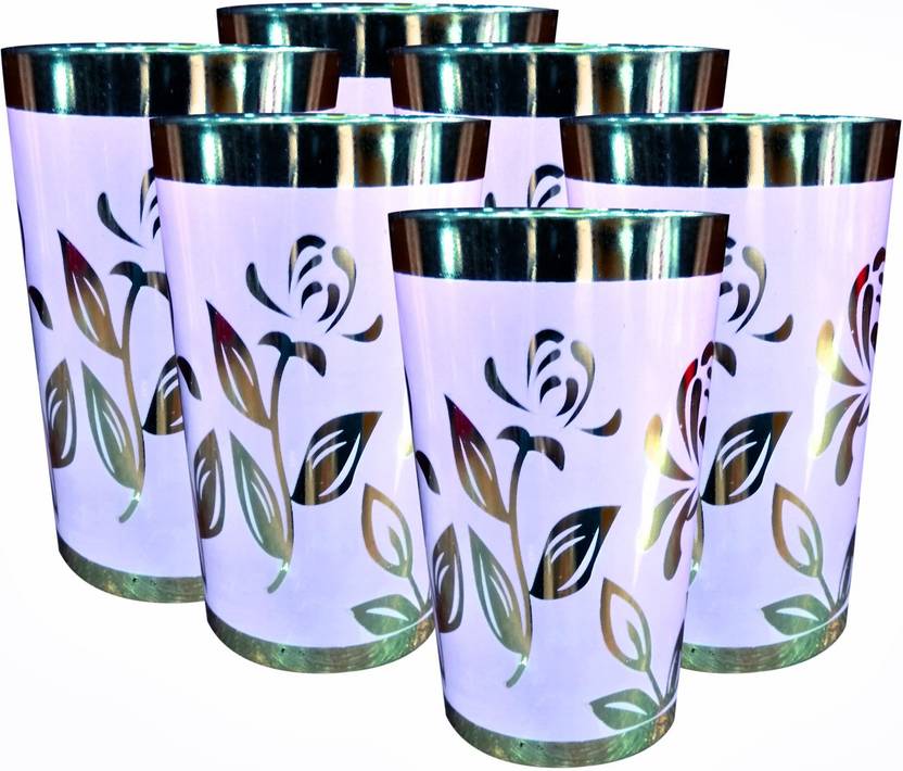 LIFEMUSIC (Pack of 6) Golden designWater Glass Water/Juice/Soft drink