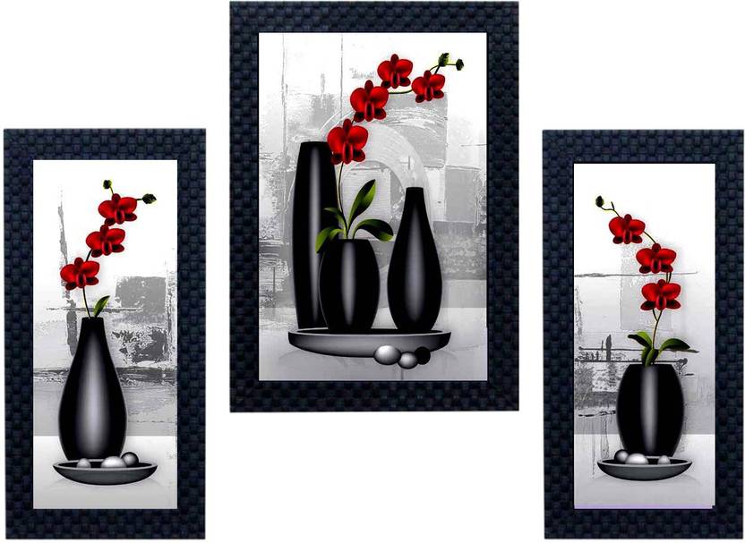 Omartifa Set Of 3 Decorative Flower Vase Uv Textured Ink Painting