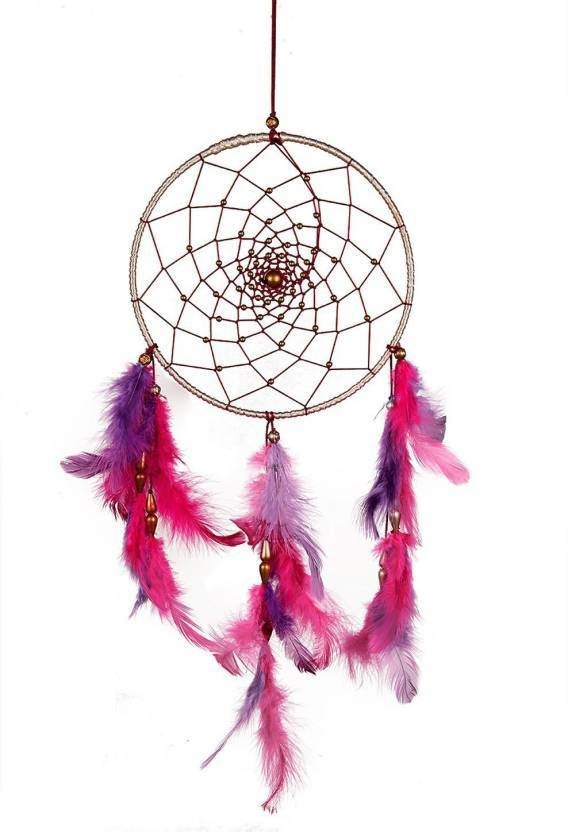 Handmade Dream Catcher With Purple feathers Wall Hanging Decor Bead Ornament