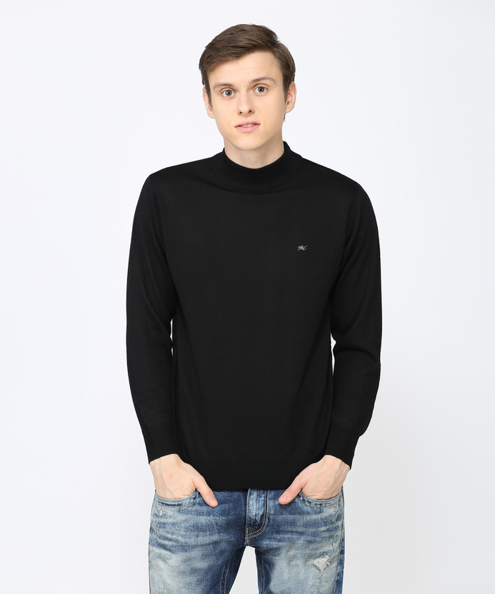 Turtle Neck Casual Men Black Sweater 