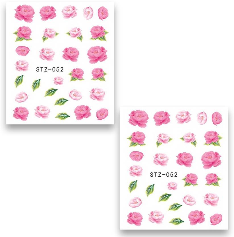 Stz 2 Sheets Water Transfer Nail Art Tip Design Colorful Pink Rose