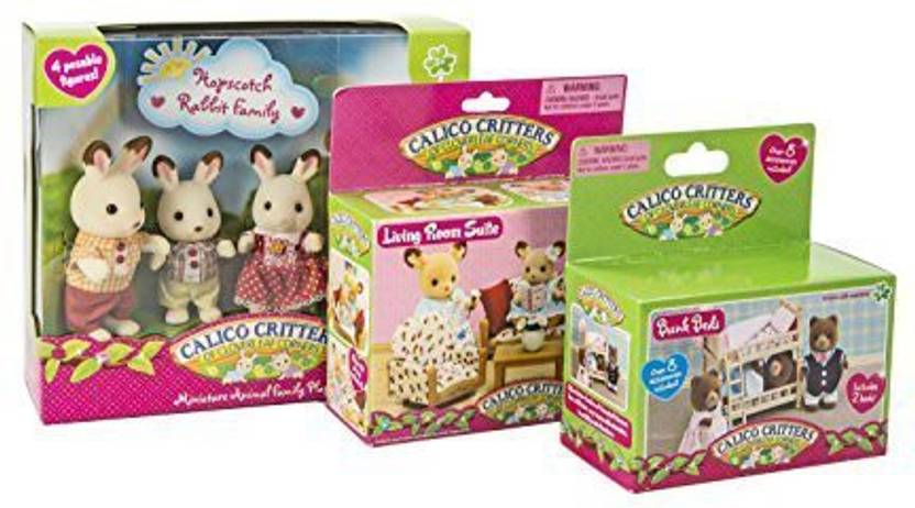 Calico Critters Hopscotch Rabbit Family Bundled With Bunk Beds And