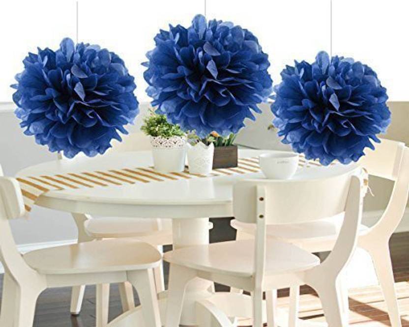 Heartfeel 8pcs Navy Blue Tissue Paper Pom Poms Flower Ball Hanging