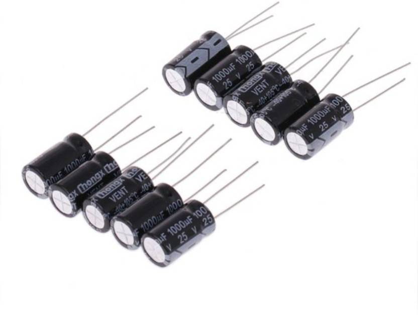 Kitsguru 10 Pcs 1000uf 25 Volt Electrolytic Capacitor Electronic