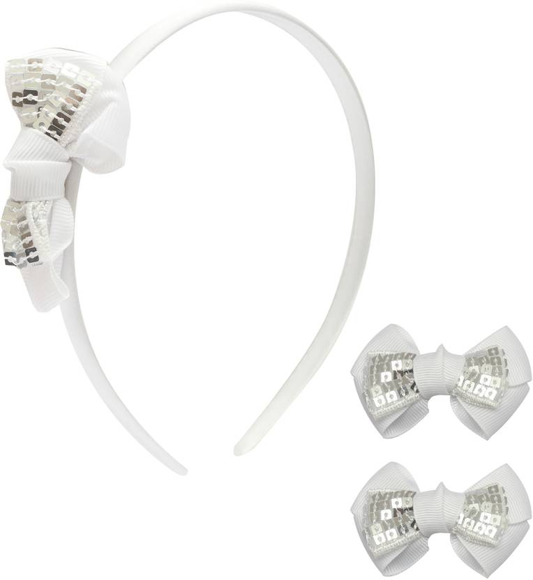 Stol N White Sequence Bow Hairband And Hairclip Combo White Hair