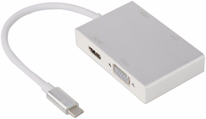 microware 4 in 1 Type C to HDMI VGA DVI USB 3.1 USB-C Converter Cable for Laptop Apple Macbook Google Chromebook Pixe MMPL-4 IN 1 USB Hub(Silver)