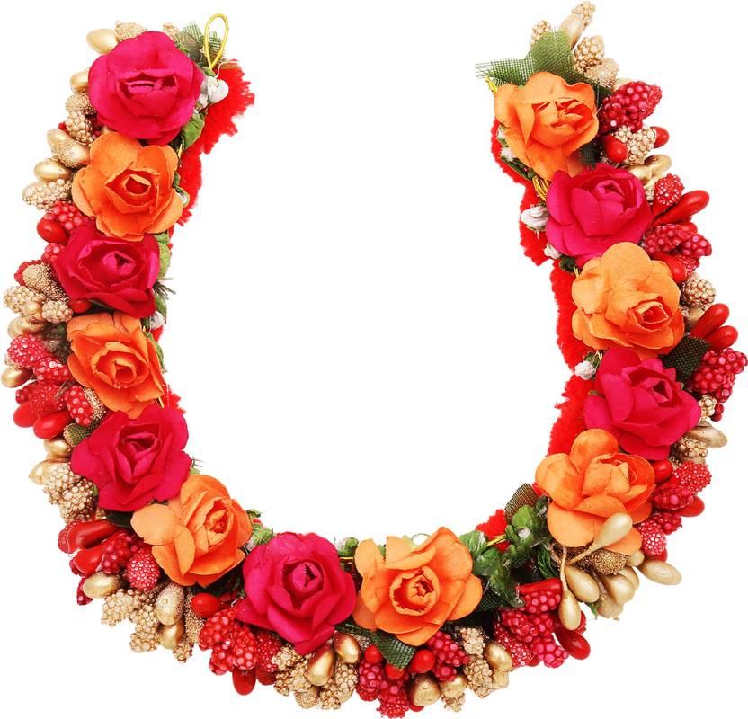 Sanjog Women Pink Orange Hair Accessory Juda Maker Flower Gajra