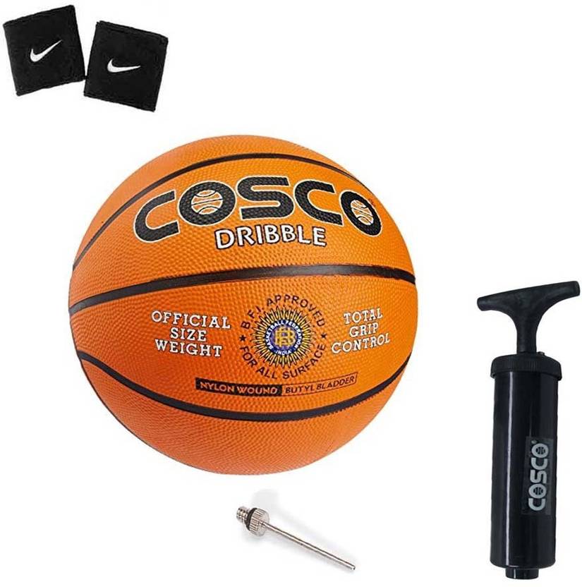 COSCO Basketball Dribble ( Size5 ) with Pump, 2 Band Basketball Kit
