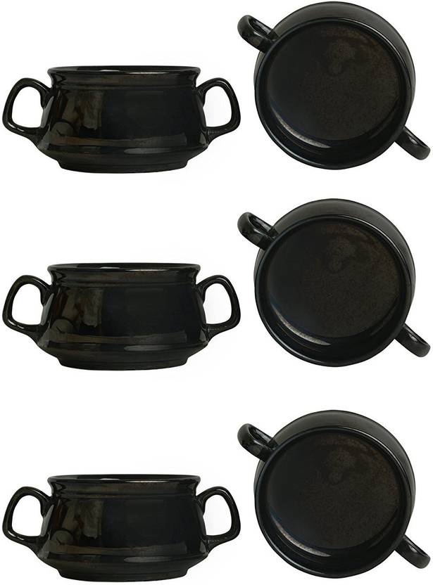 caffeine Handmade Black Metallic Double Handled Ceramic Soup Bowl Price in India Buy caffeine