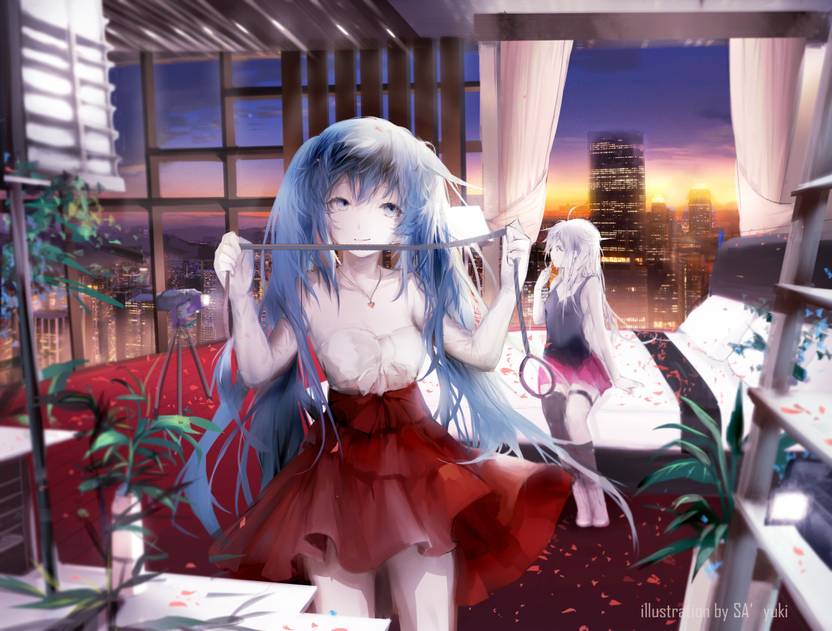 Athah Anime Vocaloid Hatsune Miku Long Hair Blue Hair Blue
