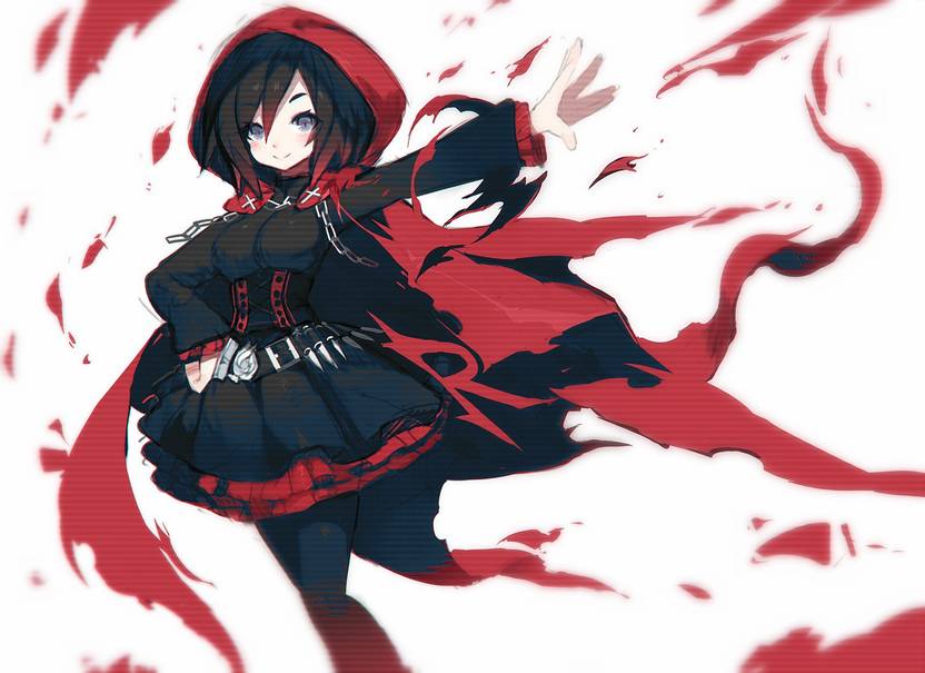 Athah Anime Rwby Ruby Rose Short Hair Hoodie Black Hair Grey