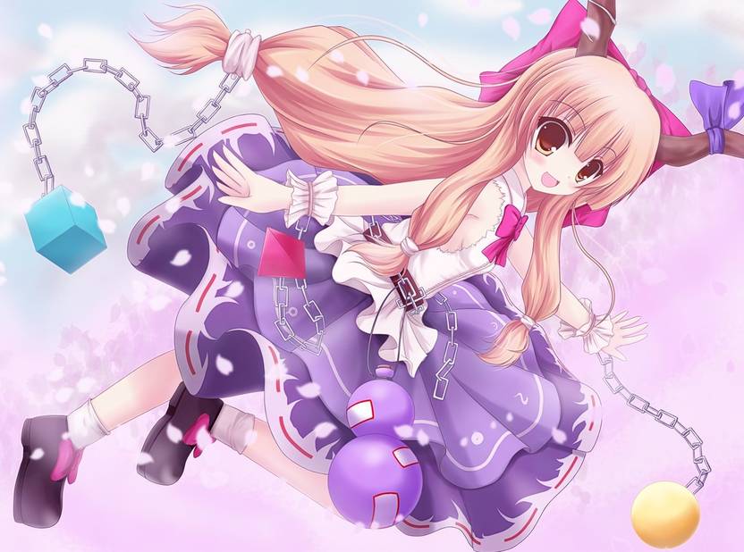 Athah Anime Touhou Suika Ibuki Blonde Long Hair Brown Eyes