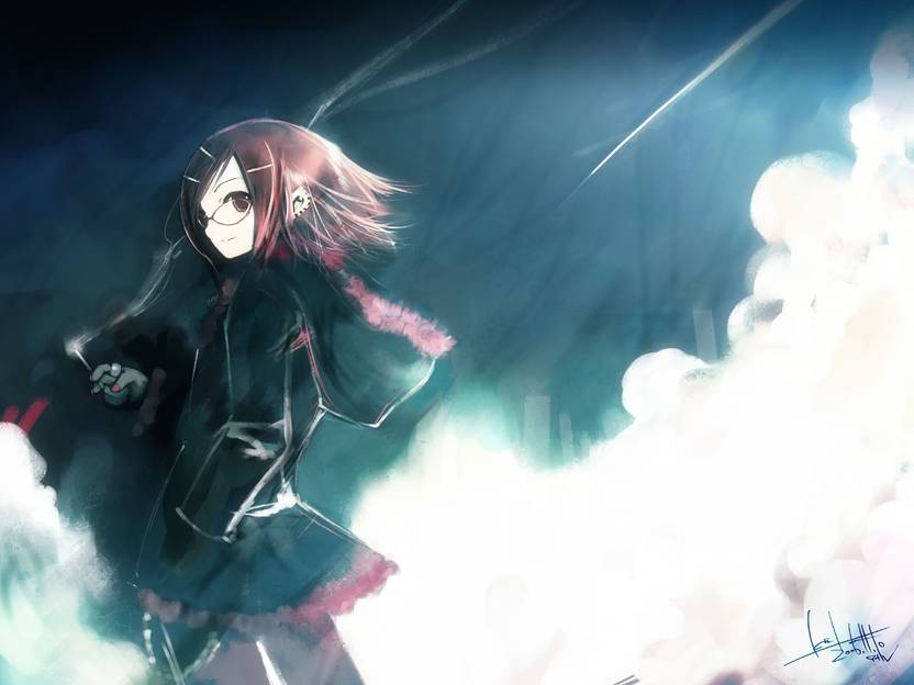 Athah Anime Original Short Hair Brown Hair Glasses Cigarette Coat