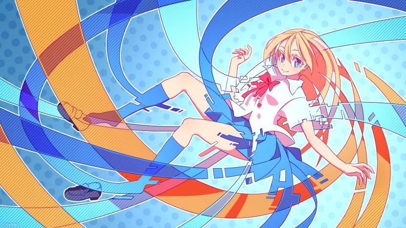Athah Anime Original Girl Long Hair Blonde Skirt Bow Smile Blue
