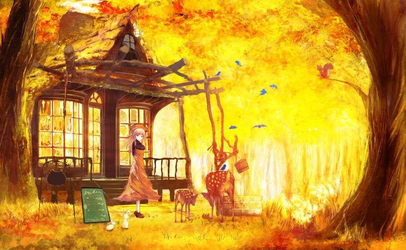 Athah Anime Original Digital Art Girl Deer Animal Hut Apron