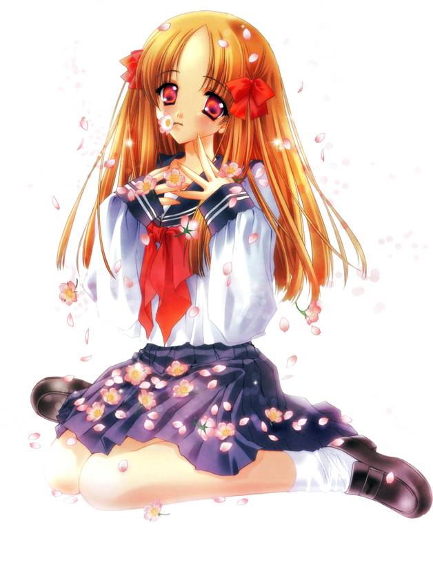 Athah Anime Original Bow Orange Hair Cherry Blossom Long Hair