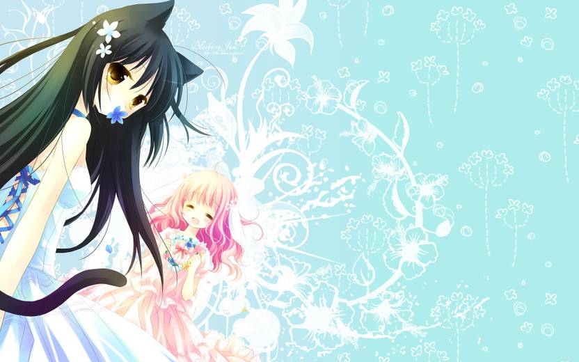 Athah Anime Original Flower Long Hair Bunny Ears Yellow Eyes