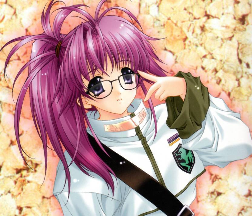 Athah Anime Original Purple Hair Purple Eyes Glasses Ponytail 13