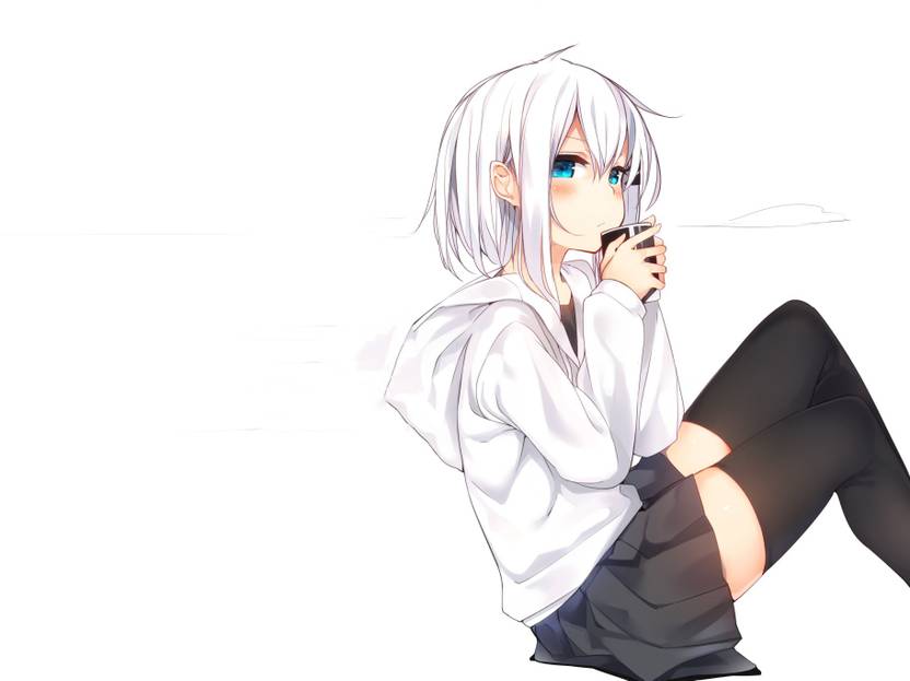 Athah Anime Original Jacket White Hair Blue Eyes Cup School