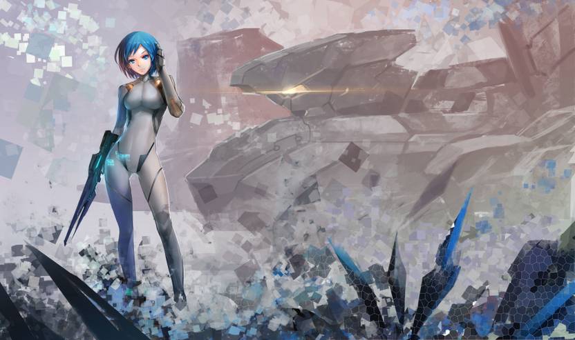 Athah Anime Original Girl Weapon Short Hair Blue Hair