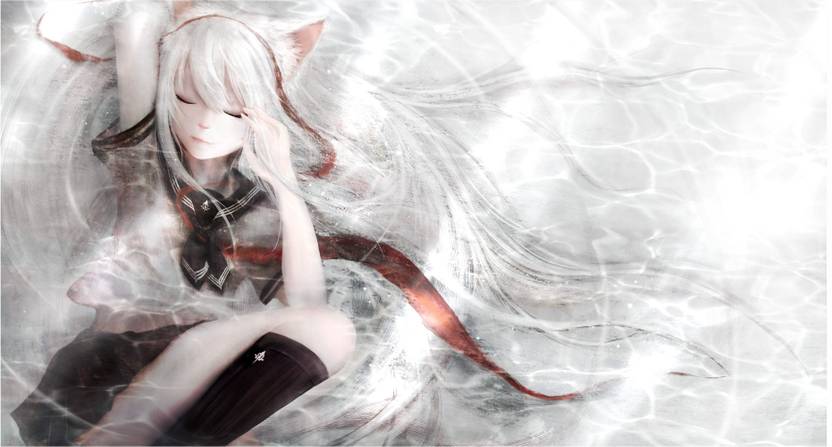 Athah Anime Original School Uniform Tail White Hair Animal