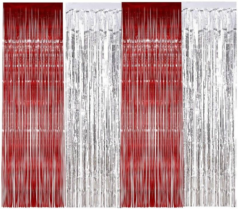 Theme My Party Multicolor Curtain Set Of 4 Silver 2 And Red 2