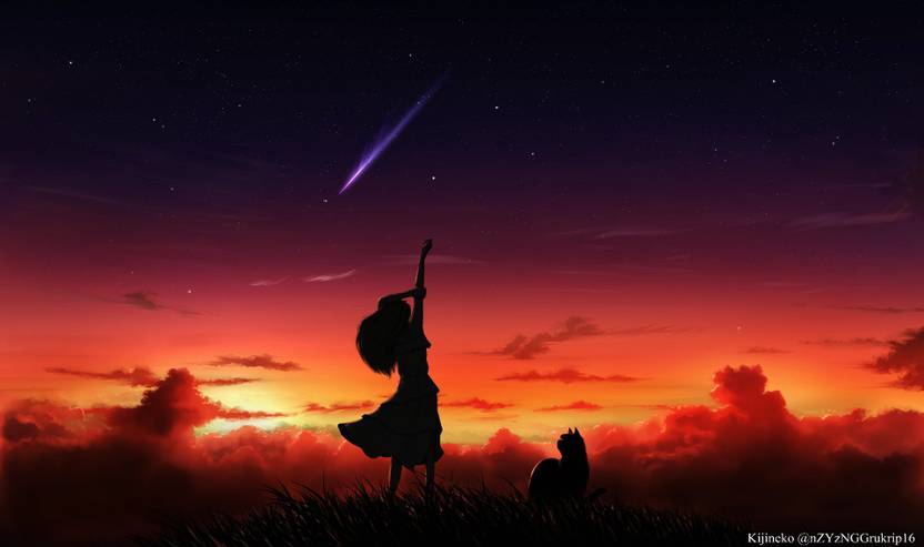 Athah Anime Original Cat Cloud Dress Girl Silhouette