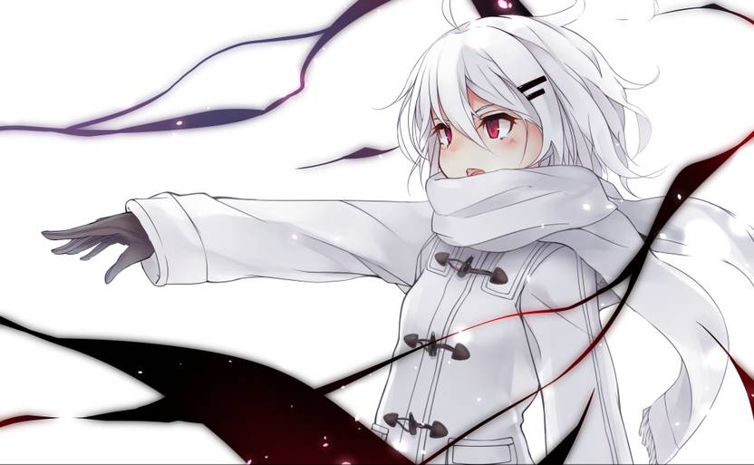 Athah Anime Original Girl Glove Red Eyes Short Hair White Hair