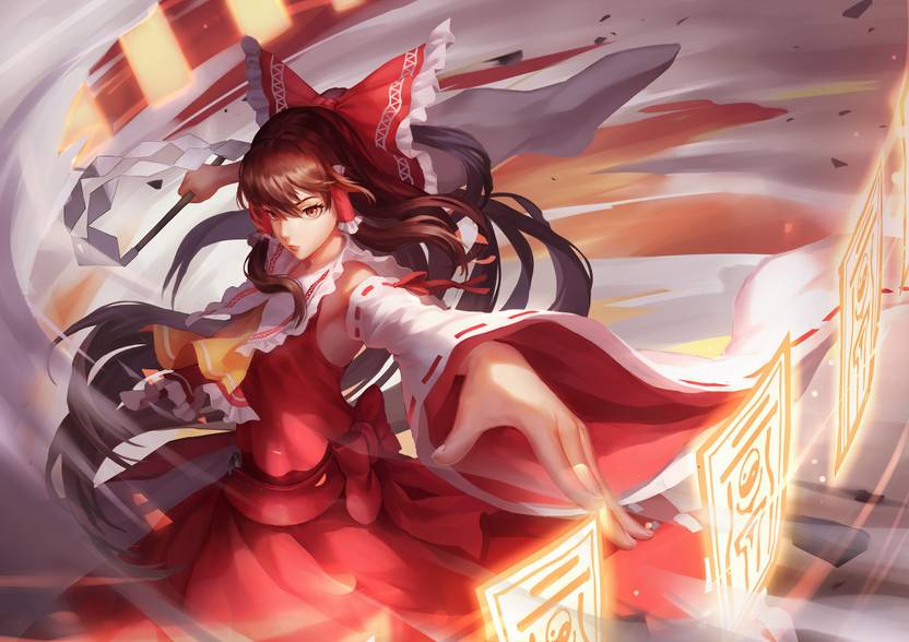 Athah Anime Touhou Bow Reimu Hakurei Girl Magic Brown Hair