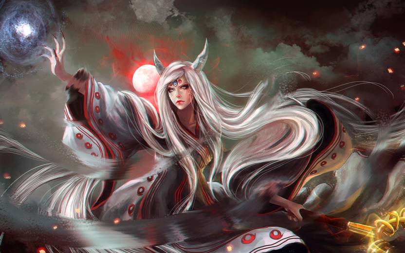 Athah Anime Naruto Girl Kaguya ōtsutsuki Woman Horns Moon Long