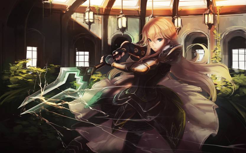 Athah Anime Original Girl Warrior Long Hair Weapon Blonde