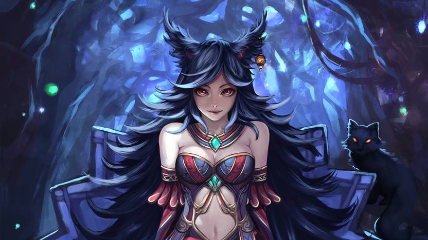 Athah Anime Original Blue Hair Animal Ears Long Hair Cat