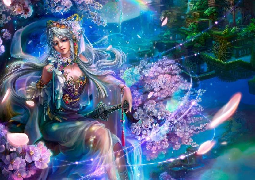 Athah Anime Original Beautiful Blue Cherry Blossom Cute