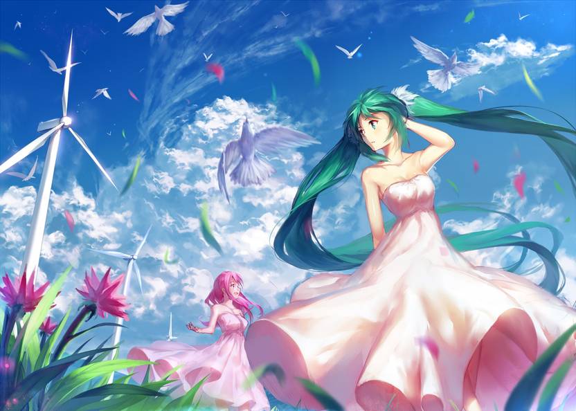 Athah Anime Vocaloid Green Hair Hatsune Miku Luka Megurine
