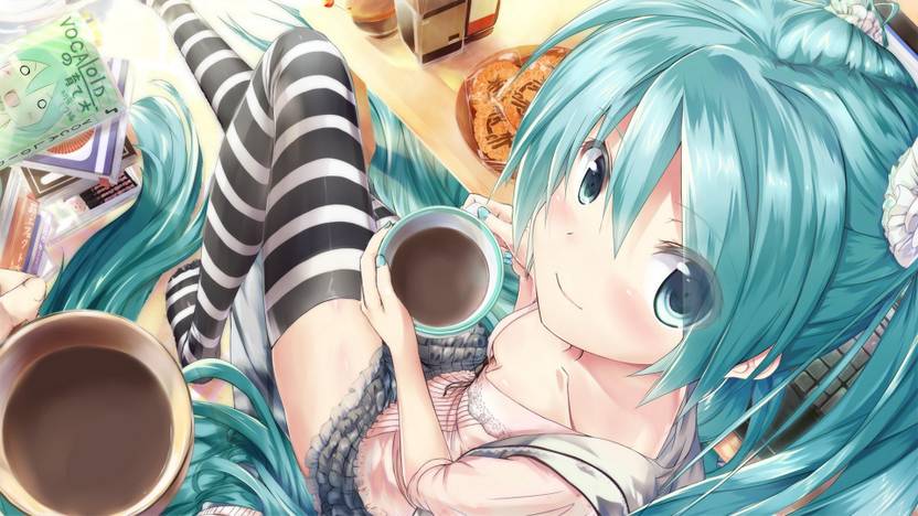 Athah Anime Vocaloid Coffee Hatsune Miku Music Long Hair